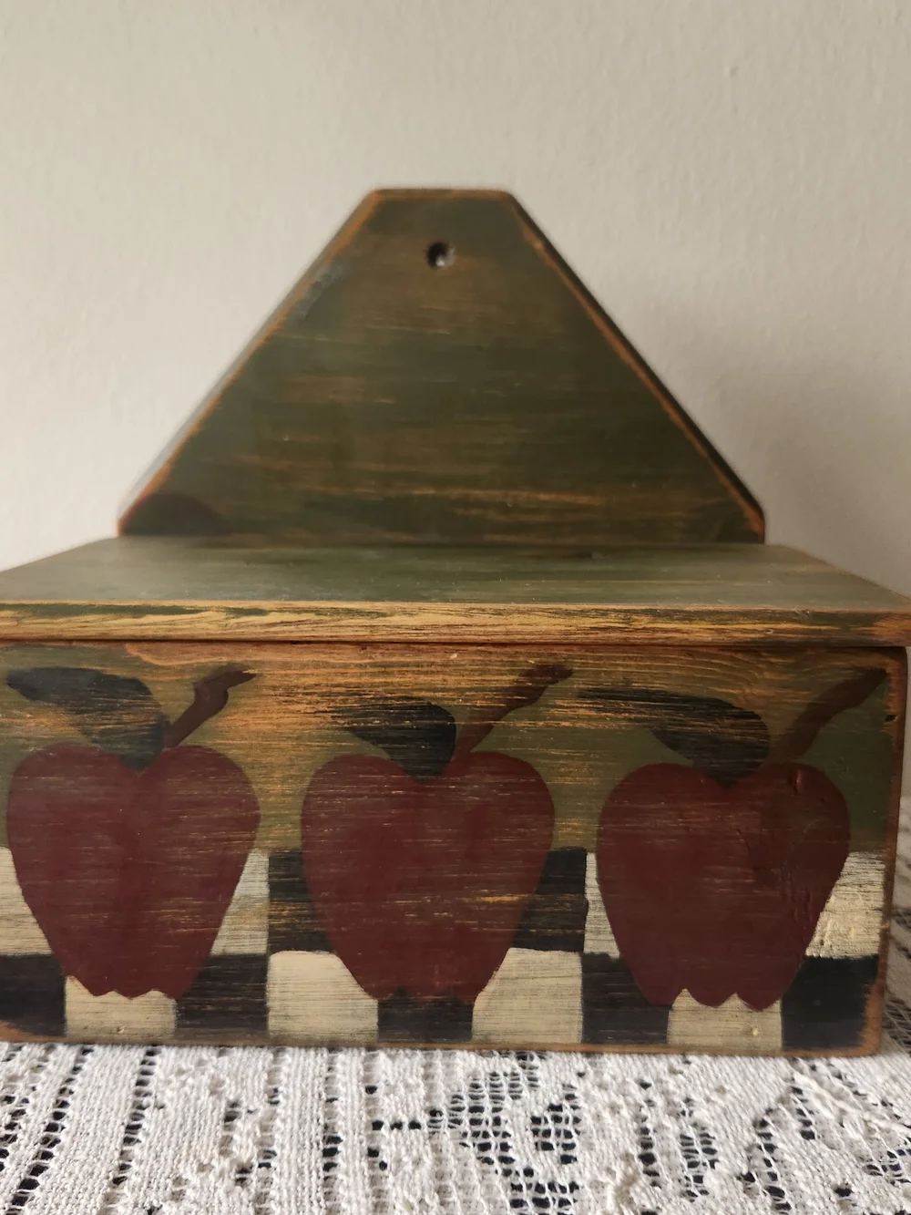 Farmhouse Hand-Painted Rustic Apple Wall Shelf Box - Green and Red